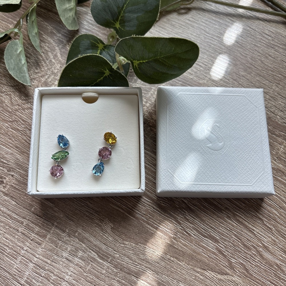 Swarovski Gema drop earrings Asymmetrical, Multicolored, Rhodium plated 5692406